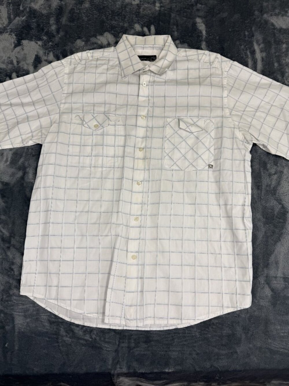 Rocawear Mens White & Blue Plaid Short Sleeve Button-Up Shirt XL